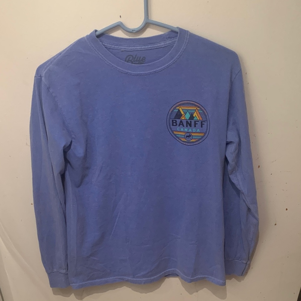 Beautiful Blue 84 Banff Canada Long Sleeve 100% Cotton TShirt SZ Small